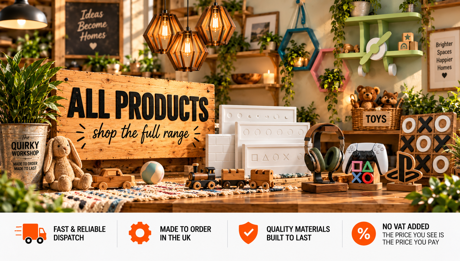 The Quirky Workshop store with handmade home décor, wall art, shelves, furniture, gadgets, lighting and more. mobile