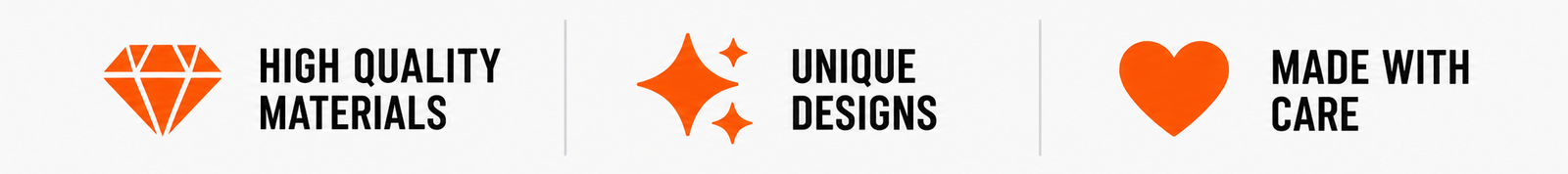 The Quirky Workshop trust bar highlighting high quality materials, unique designs and products made with care
