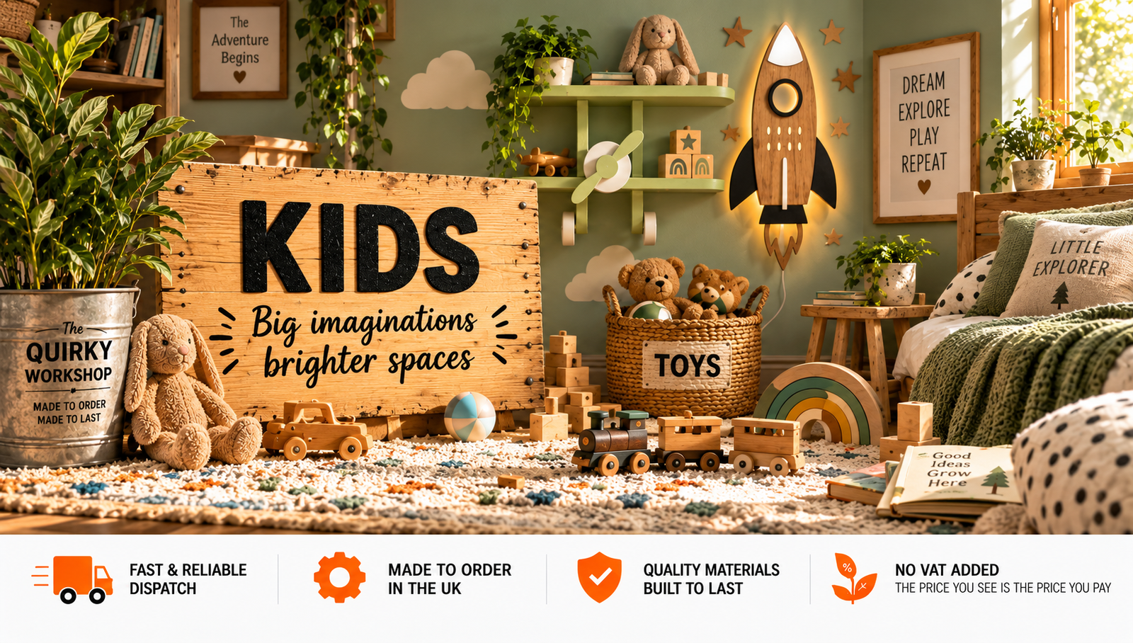 Kids bedroom accessories and room décor including shelves, furniture, gadgets and nursery designs, mobile