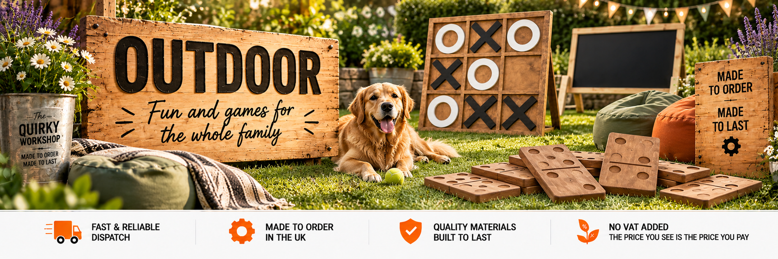 Outdoor games and garden products from The Quirky Workshop including wooden games and family activities