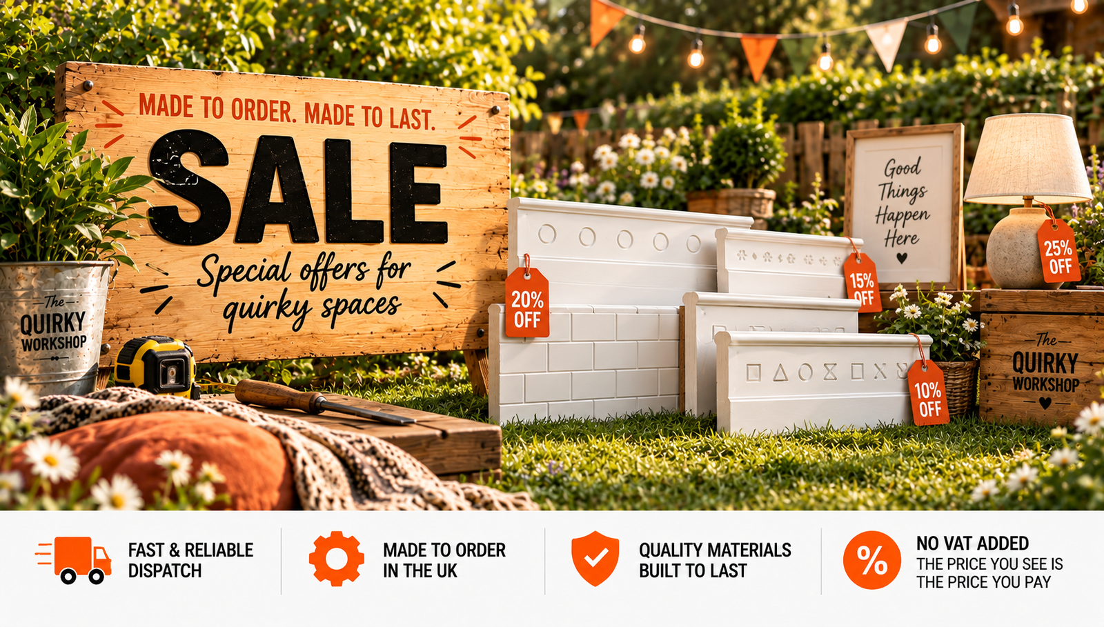 The Quirky Workshop sale with home decor, kids products and special offers, mobile