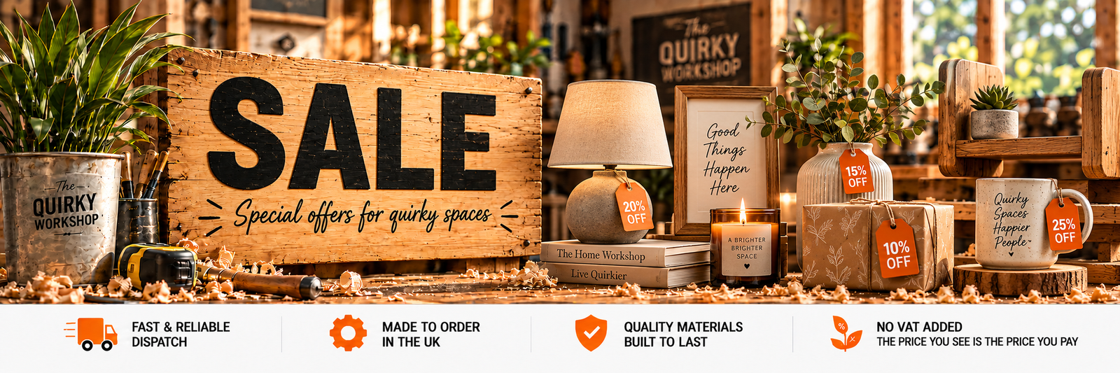 The Quirky Workshop sale with home decor, kids products and special offers