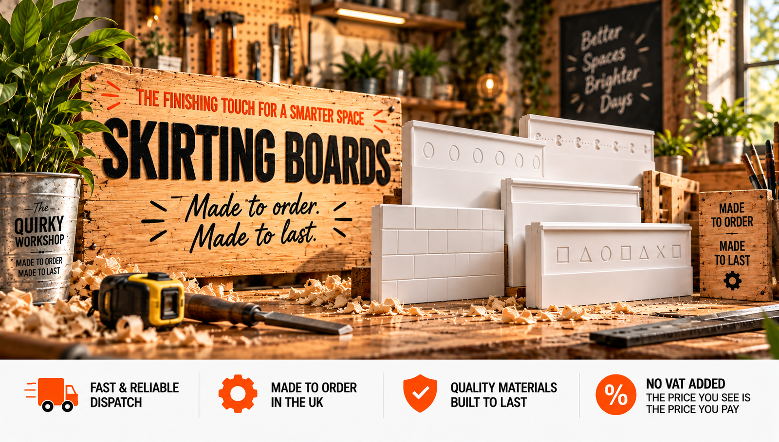 Made-to-order MDF skirting boards in modern, decorative, grooved, bullnose, square edge and chamfered styles, mobile