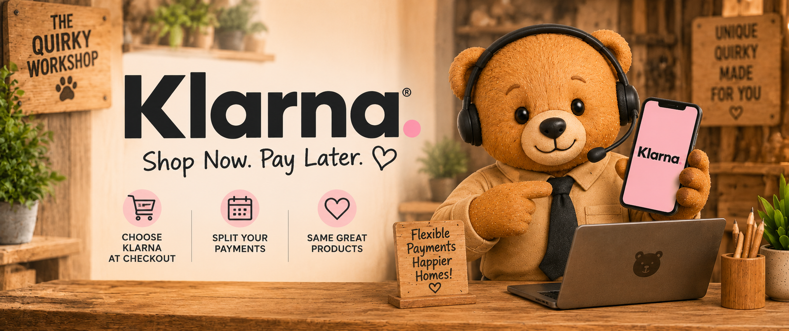Klarna at The Quirky Workshop with flexible payment options for eligible purchases